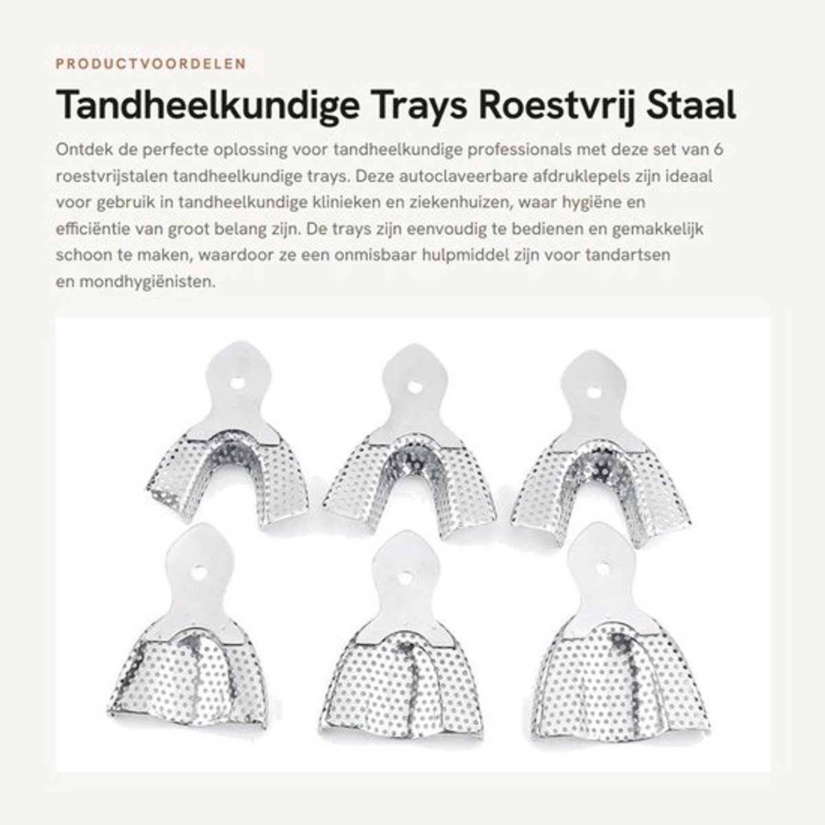 Tandheelkundige Trays 6 Stuks - Roestvrij Staal - Autoclaveerbaar - Herbruikbaar - Makkelijk Schoon Te Maken - Geschikt voor Tandheelkundige Klinieken - Afdruklepel