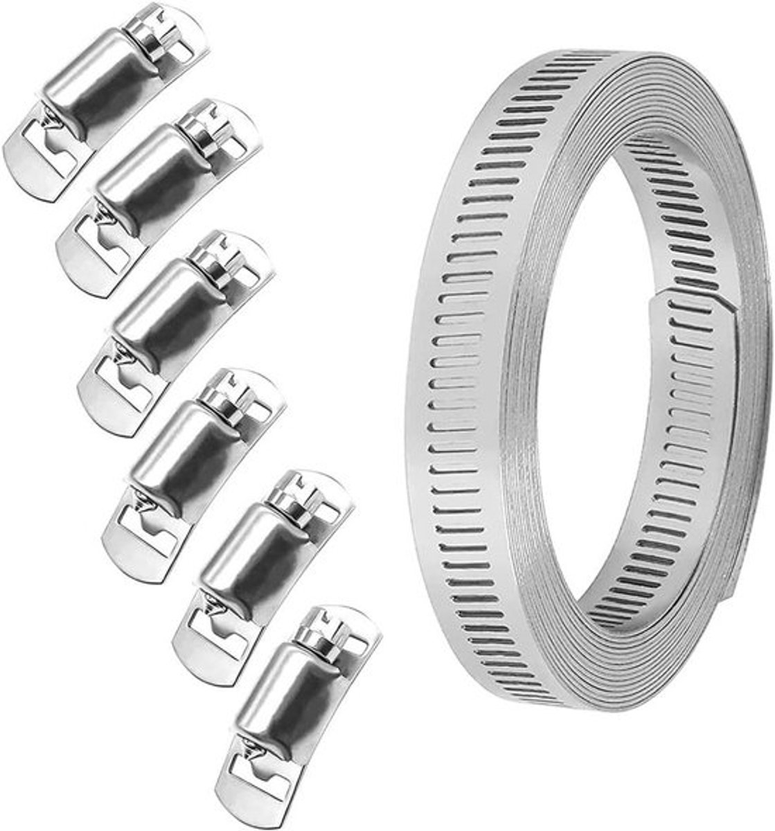 Roestvrijstalen slangklemmen - Wormklemmen voor tank, huisgasleiding, autoslangen - 304 RVS - 2,5 m - 6 stuks
