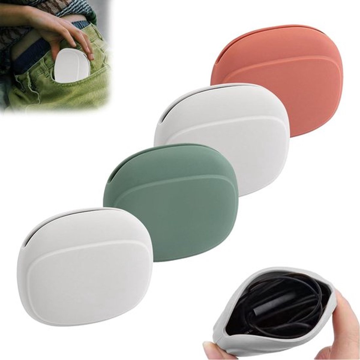 Mini siliconen hoesjes voor oortelefoonopslag - Multifunctionele opbergtas - Rood Groen Grijs