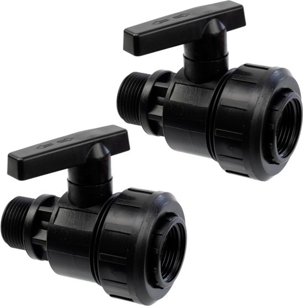 Set van 2 kogelkranen 1'' tuin druppelirrigatiesysteem - enkelvoudige mannelijk-vrouwelijke verbinding - afsluitkraan 10 bar - kunststof materialen - waterbesparing efficientie