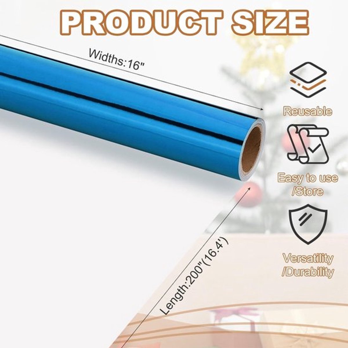 Mat Metallic Inpakpapier 16 inch x 200 inch - Blauw - Voor Kerst, Bruiloft, Verjaardag