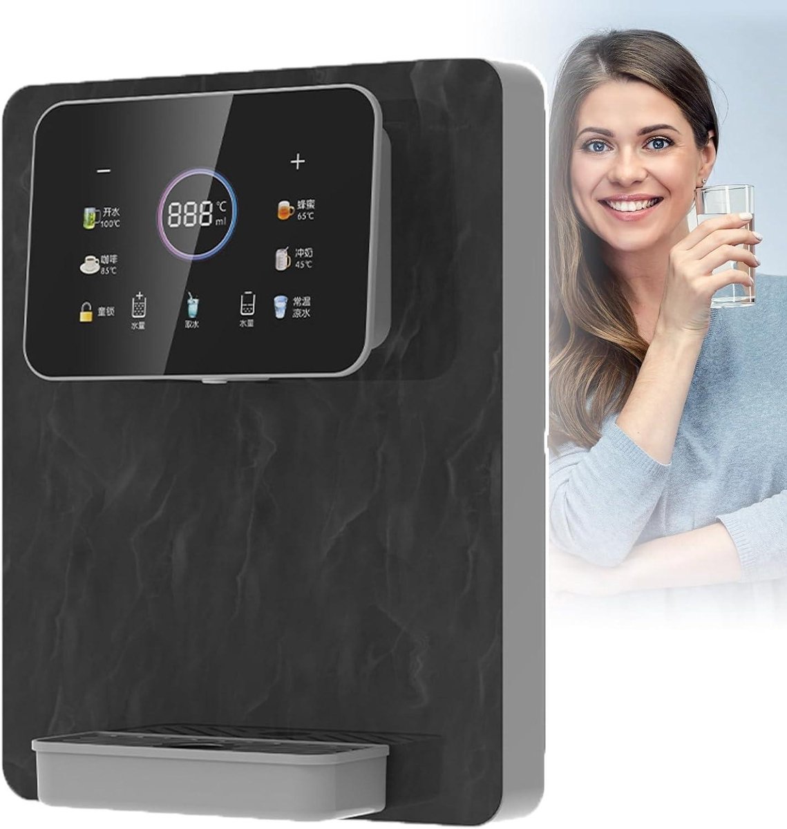 Warm en koud waterdispenser - Waterdispenser aan de muur - Direct warm water - Elektronisch kinderslot - 5 temperatuurniveaus - Wit