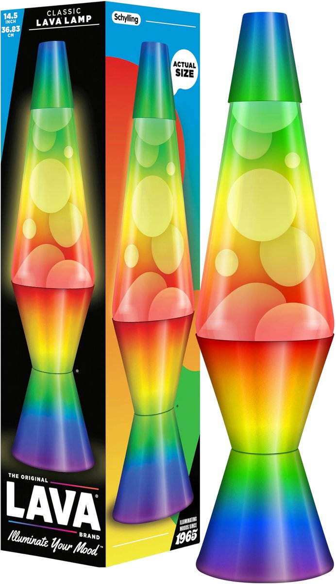 SnelShoppen - Lavalamp Regenboog 2513, Handgeschilderde Driekleurige Bol, Decoratieve Voet en Kap, Transparante Vloeistof, 14,5 Inch Bewegingslamp voo