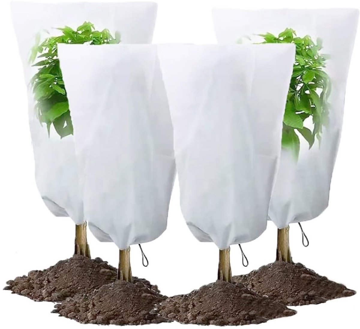 SnelShoppen - 4 stuks winter trekkoord plant vorstbescherming warme hoes zakken 60x80cm, tuin vorst doek deken voor fruitboom en potplanten tegen bevr