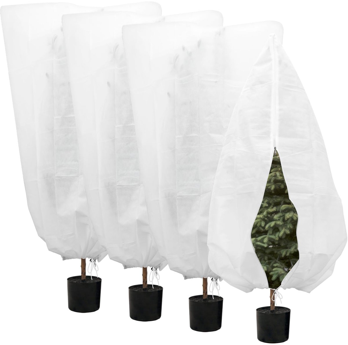 SnelShoppen - Set van 4 Winterzeilen voor Planten Buiten - 80 x 120 cm - Beschermhoes met Trekkoord en Ritssluiting - Herbruikbaar Tegen Vorst - Tuin