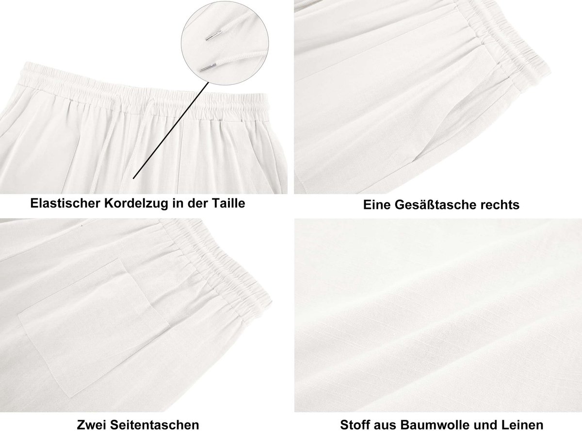 SnelShoppen - Korte Broek Heren Katoen Linnen Bermuda 3/4 Lengte Zomerbroek Yoga Jogger Casual Sweatpants Sportshorts Vrijetijdsbroek Met Zakken Wit X