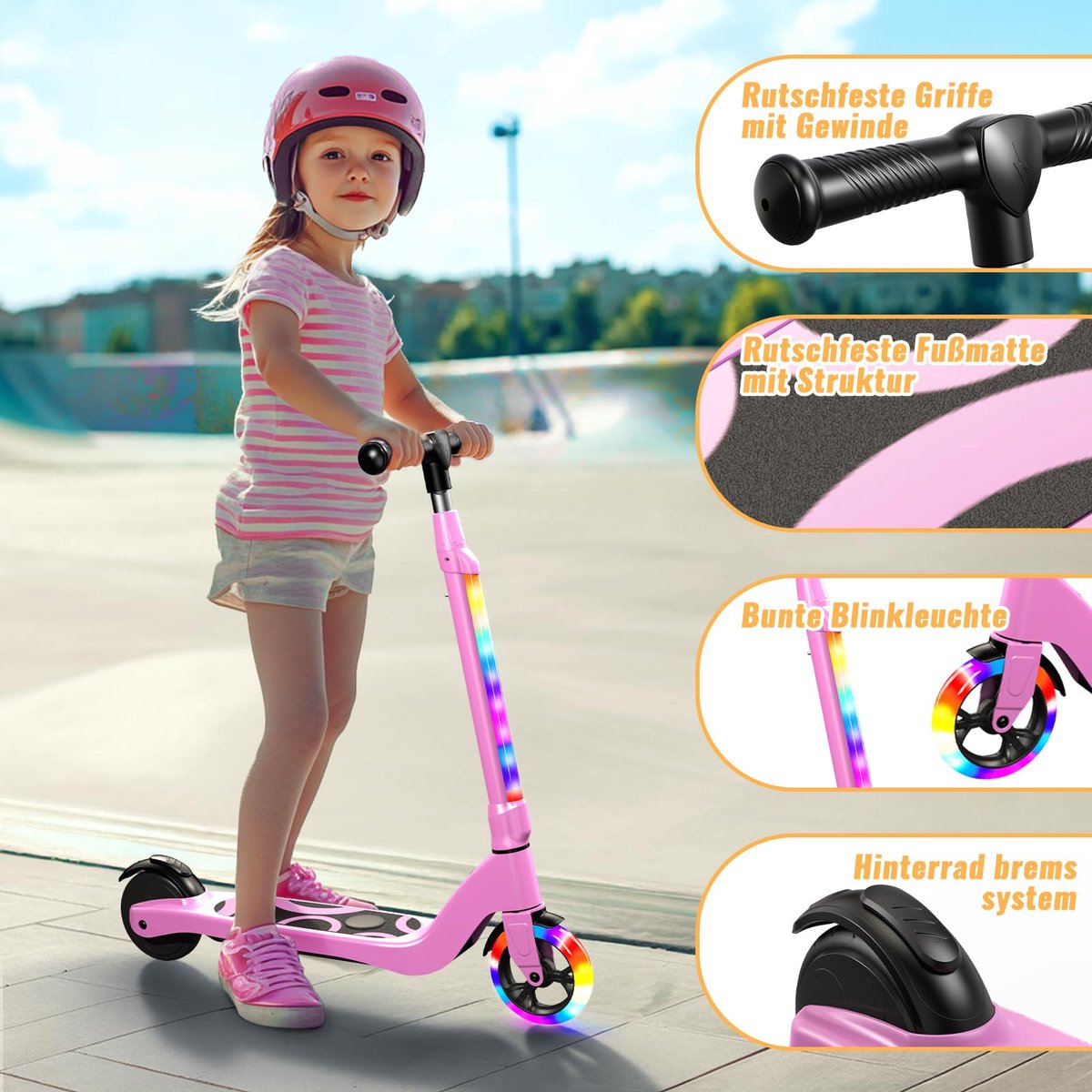 SnelShoppen - Elektrische E-step voor Kinderen 6-10 jaar, 5,3 inch Wielen, 45W Motor, Max 10 km/u, Knipperende LED-lampen, 3 Hoogte-instellingen, Tot
