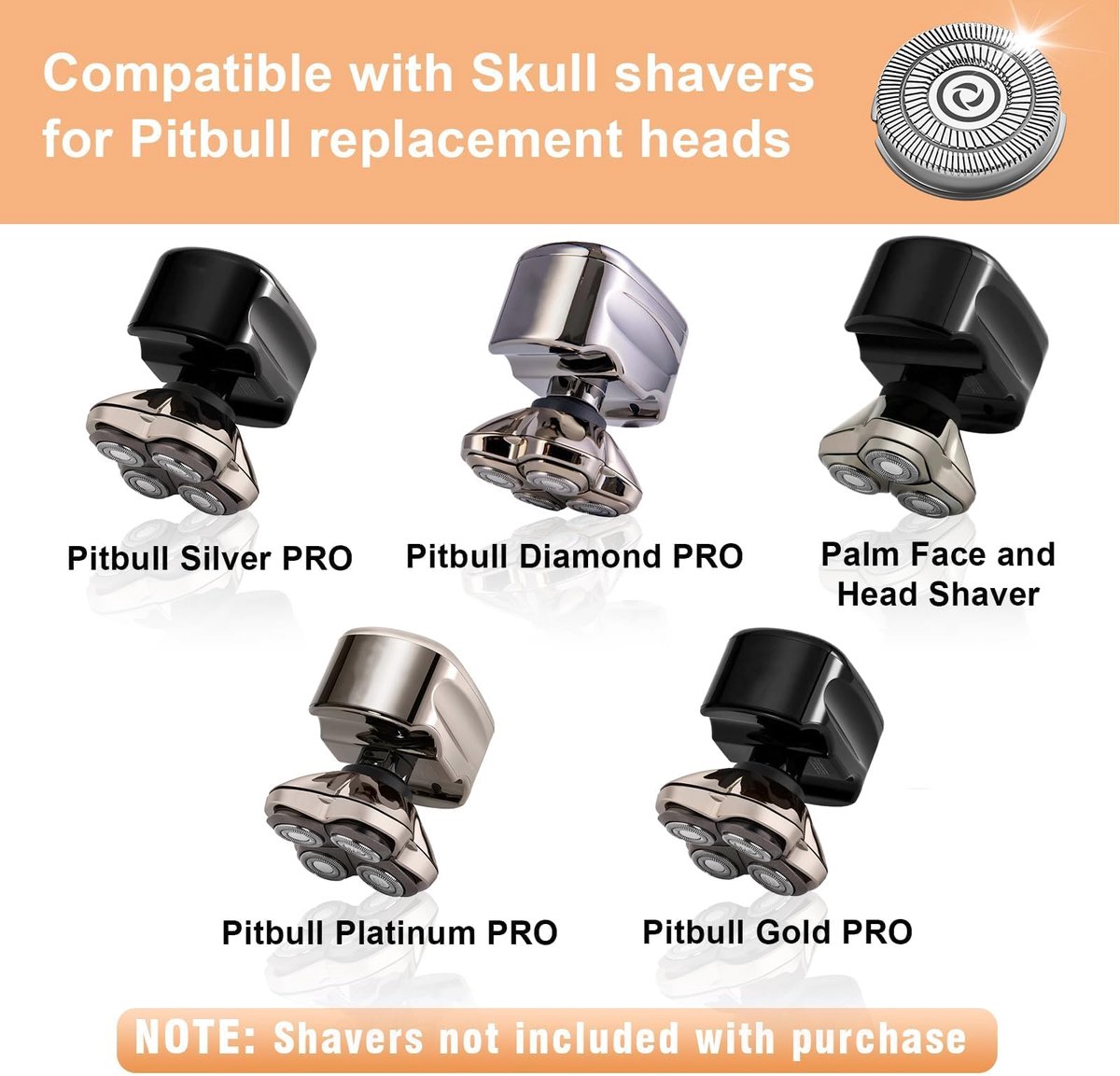 SnelShoppen - Vervangende scheerbladen voor Pitbull Gold PRO - 8 Stuks - Compatibel met Skull Shaver - Zilver - Scheeraccessoires voor mannen - Scheer