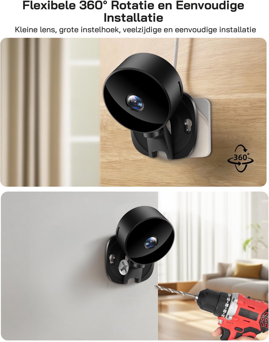 SnelShoppen - Wifi Beveiligingscamera Binnen 1080P met Nachtzicht, Bewegingsdetectie, Tweerichtingsaudio, Compatibel met Alexa & Google Home, Alleen 2