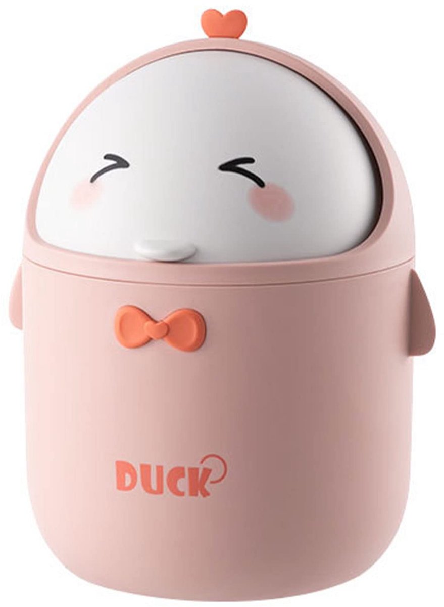 SnelShoppen - Greyoe Mini Tafelvuilnisemmer met Deksel - Roze Cartoon Stijl - Kleine Vuilnisemmer voor Kantoor, Badkamer en Keuken - Draagbare Papierv