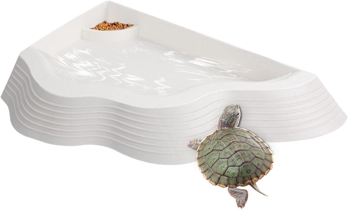 Reptielen Bad - Waterschaal Schildpad - Hydratatie Verzorging - Antislip Helling - 39 x 29 x 4.5 cm - Wit