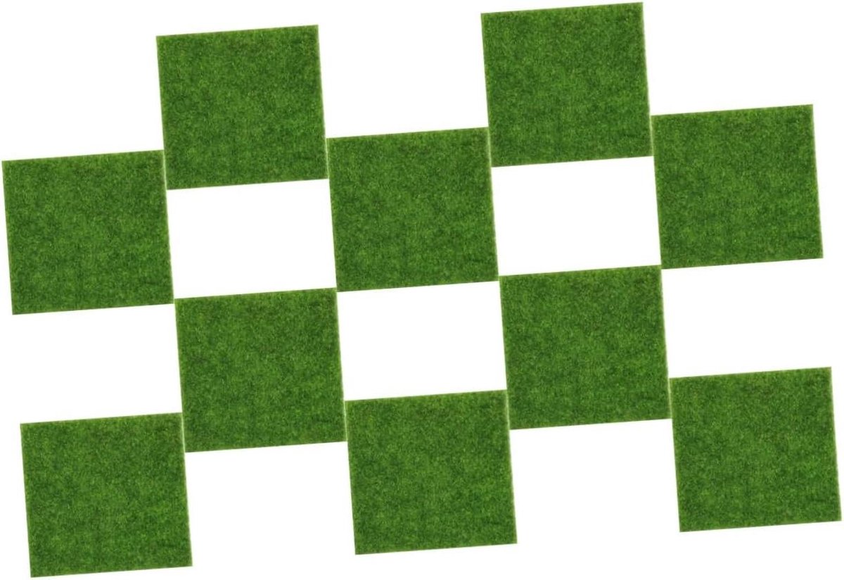 Kunstgrasmat Decoratie - Nep Grasmatten - Landschapsarchitectuur DIY - Realistische Modellering - 10 stuks 15x15 cm - Groen