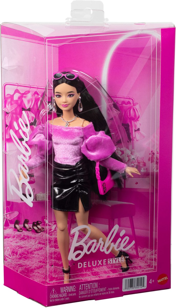 Barbie Deluxe Stijl - Met een glanzend minirokje en zwart haar - Modepop van Barbie — afbeelding 4