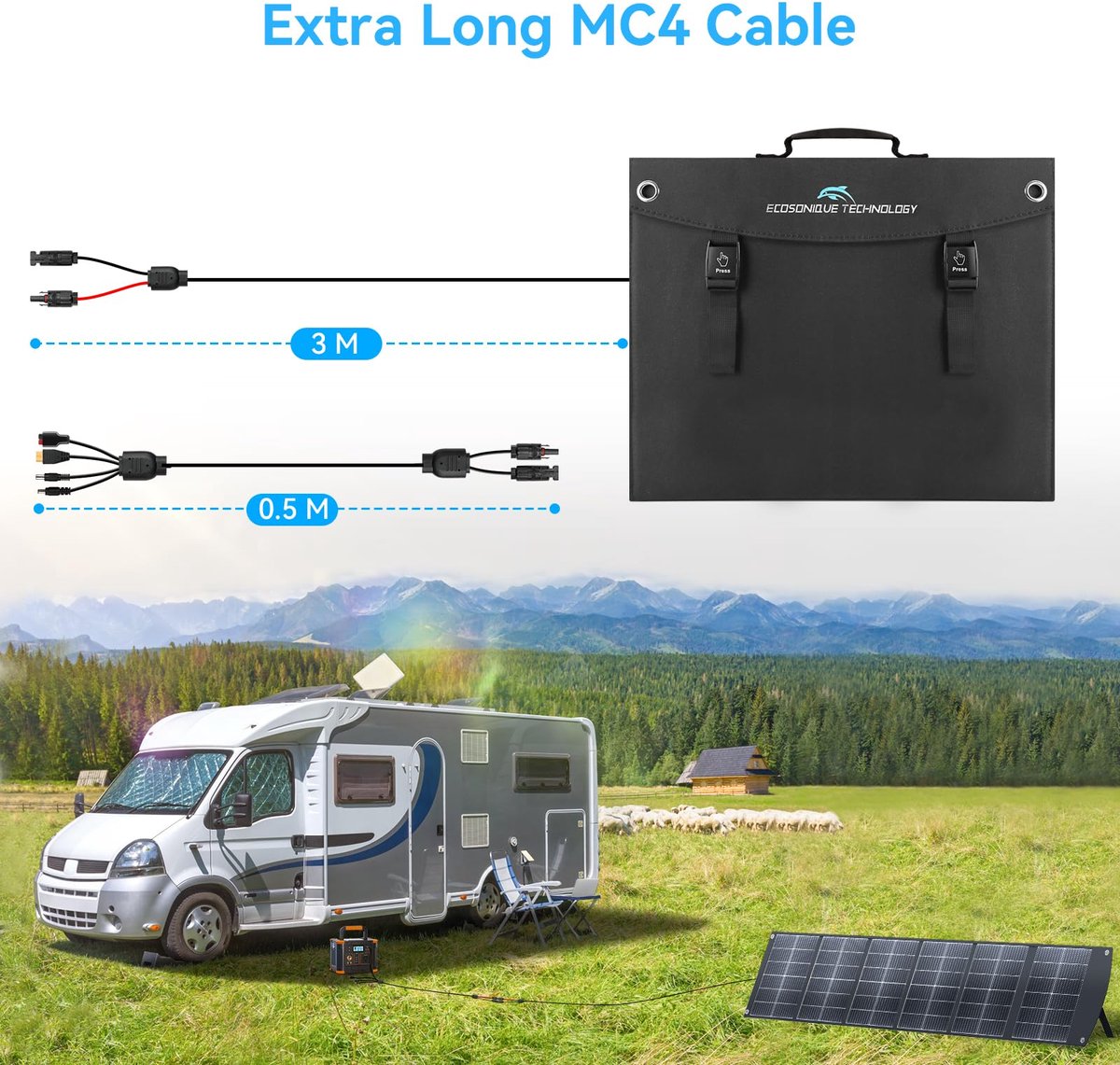 SnelShoppen - Ecosonique 200W Draagbaar Zonnepaneel Opvouwbaar - Multi-Uitgang Zonnemodule voor Camping, Tuin, Off-Grid, Avontuur, Energie Besparen