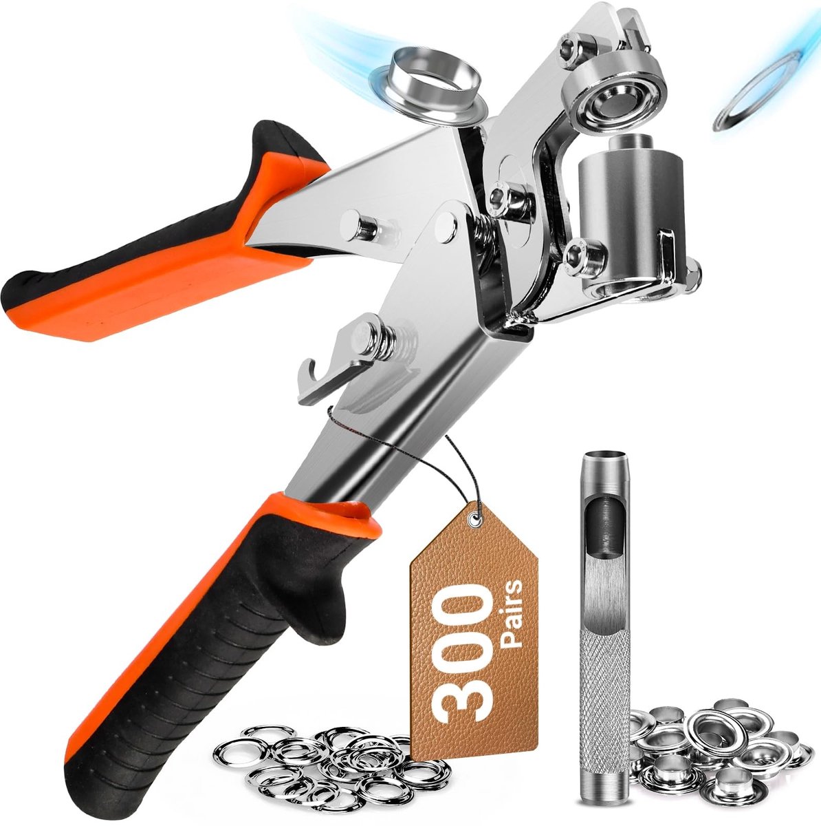 Dailygoods- Oogtangset Professioneel - Oogtang met 300 Ogen (Ø 10 mm) - Magnetisch Ontwerp - Perforator voor Zeildoek - Geschikt voor Leer/Riemen - Nauwkeurige Uitlijning - Ogenpons