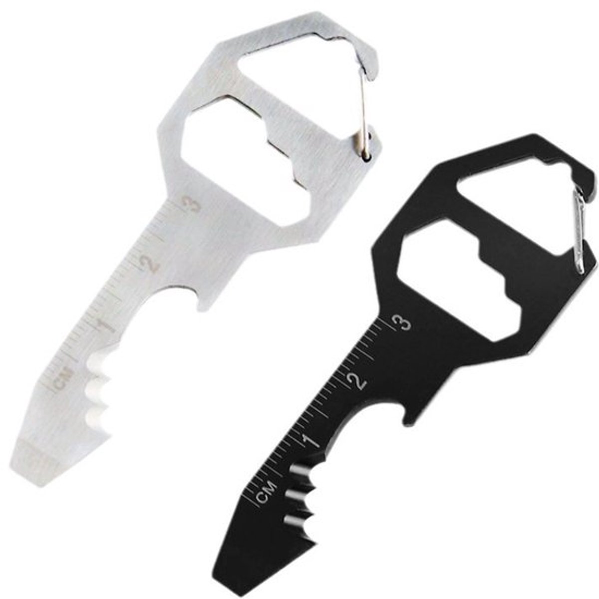 2-delige sleutelhangerset met flesopener en multitool, 6 gereedschappen in één [flesopener, moersleutel, schroevendraaier, meetlat, draadknipper] Universeel draagbaar gereedschap voor dagelijks gebruik, voor in je zak of rugzak.