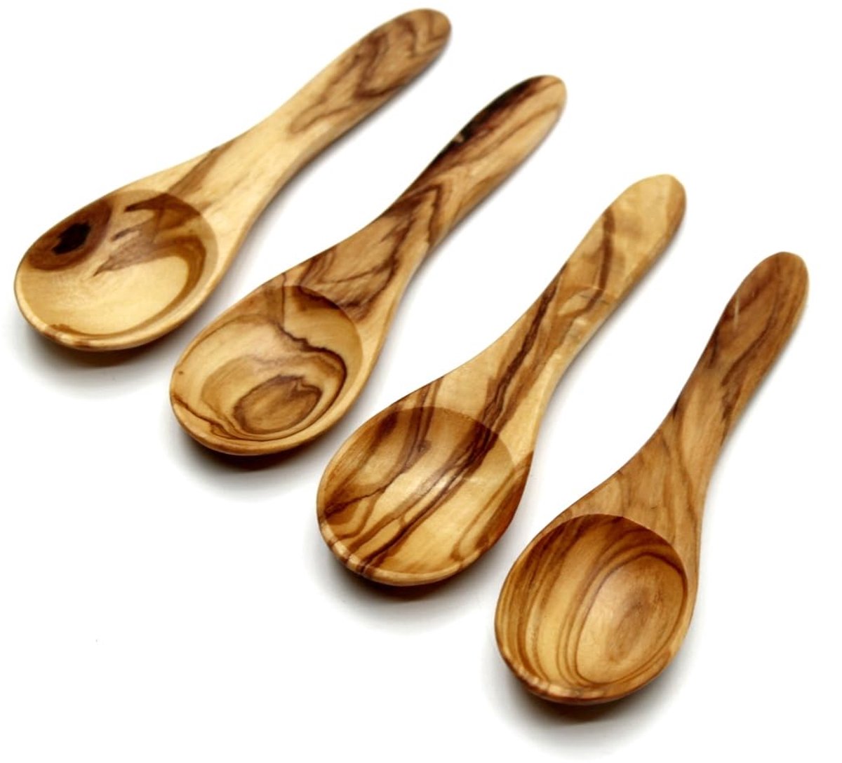 Dailygoods- Kruidenlepels Set van 4 - Olijfhout - 12 cm - Handgemaakt - Duurzaam - Stijlvol Keukenaccessoire - Eetlepels