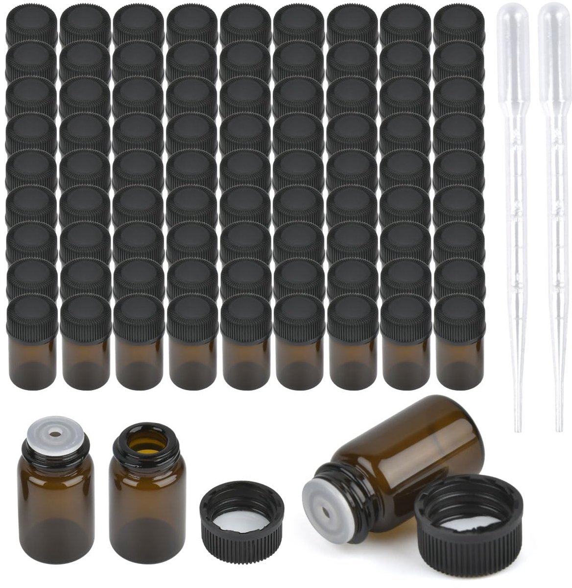 Dailygoods - Amberkleurige Miniflessen 2 ml - Lege Bruine Glazen Flessen met Verloopstukken