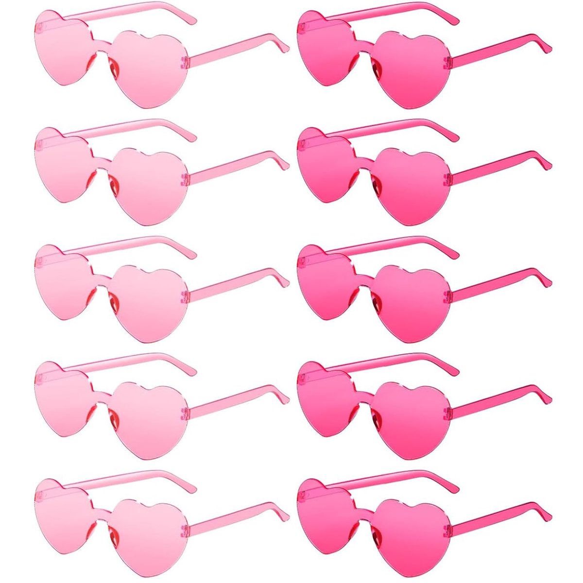 Dailygoods - Pack van 10 Retro Hippie Zonnebrillen - Roze Hartvormige Zonnebrillen