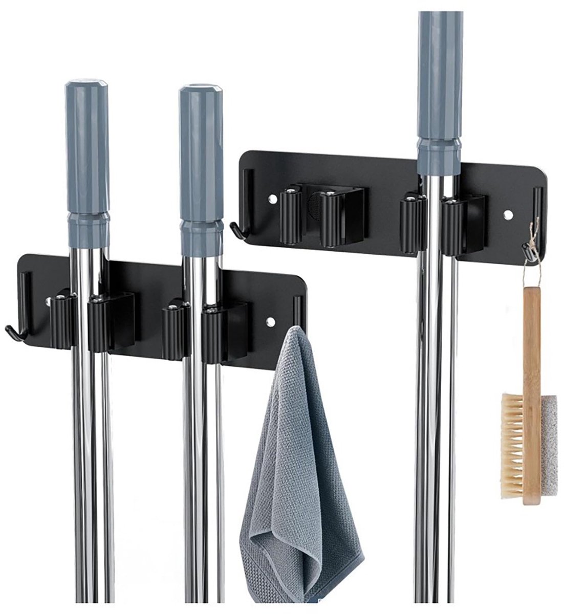 Dailygoods - Set van 2 Broom Holders met Bevestiging en Haken voor Keuken en Garage