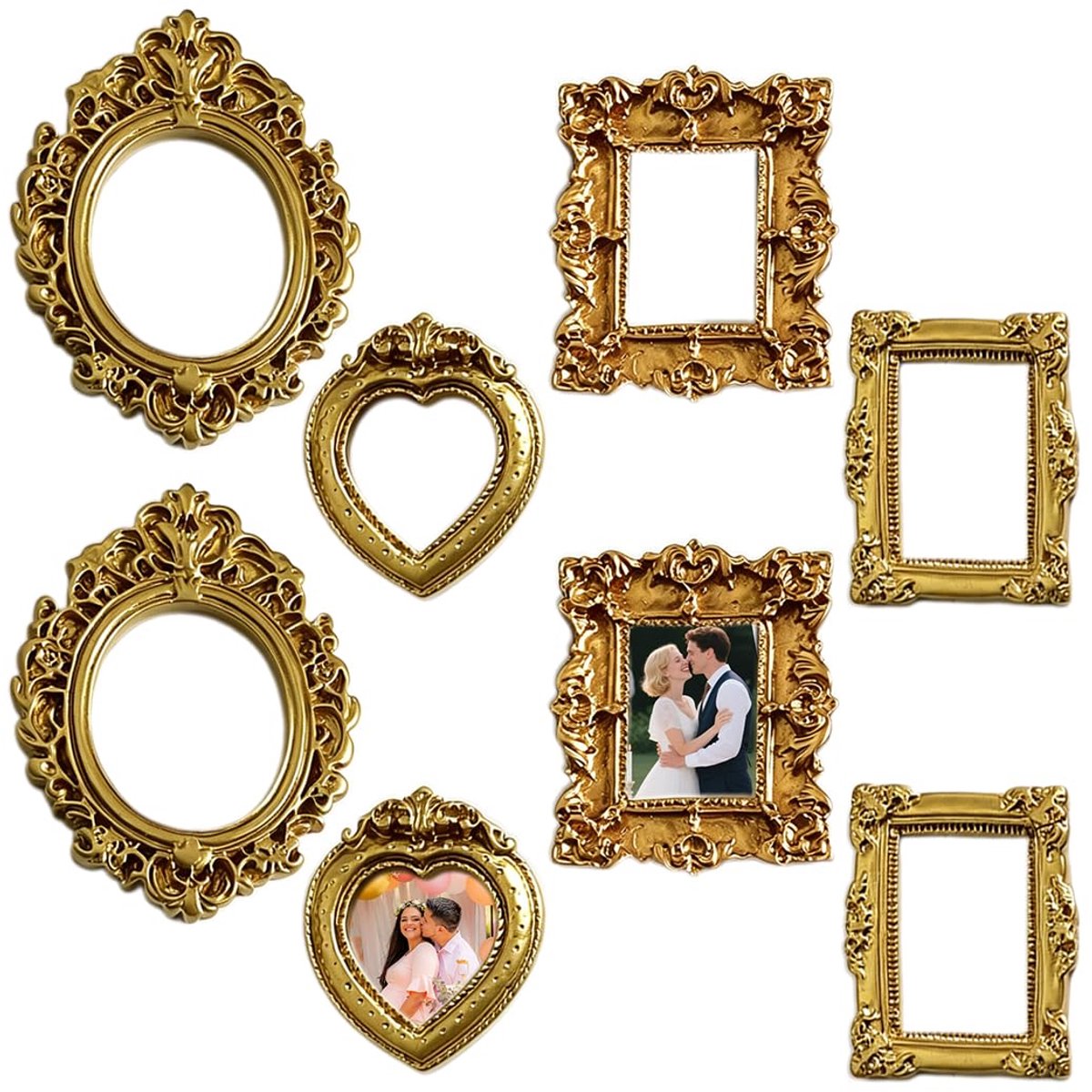 Dailygoods - Set van 8 Goudkleurige Mini Fotolijsten - Vintage Antiek Design