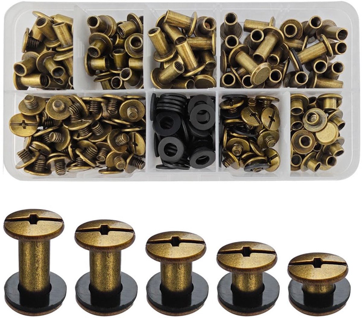 Dailygoods- Klinknagels Set van 100 - Chicago Klinknagels - Schroefklinknagels - Metalen Reserveschroeven - Voor Leren Tassen - Diameter 10 mm