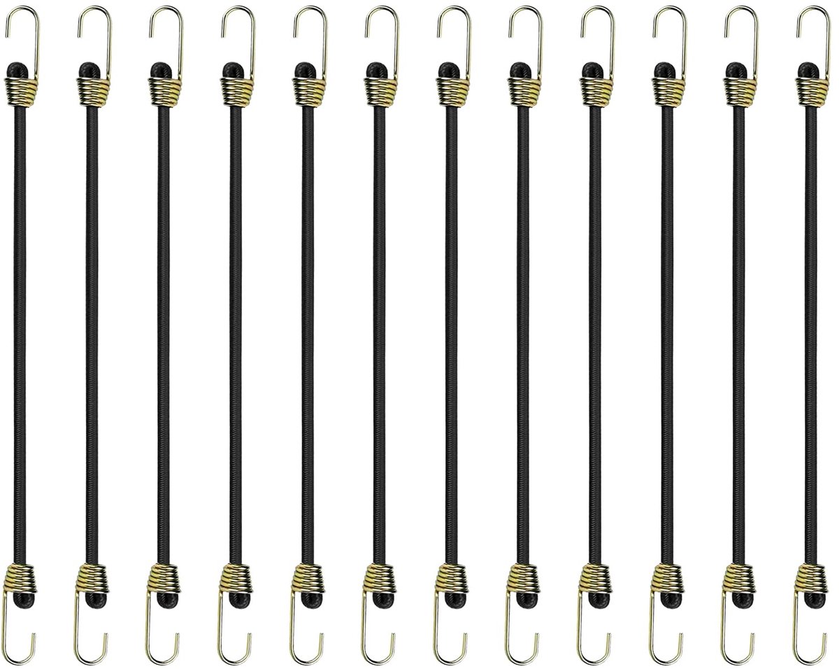 Dailygoods - Set van 12 Elastische Touwen met Haken - 25 cm Lang