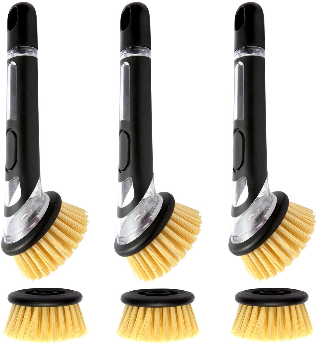 Dailygoods - Vulbare Afwasborstel - 3 Stuks met Zeepdispenser voor Keuken
