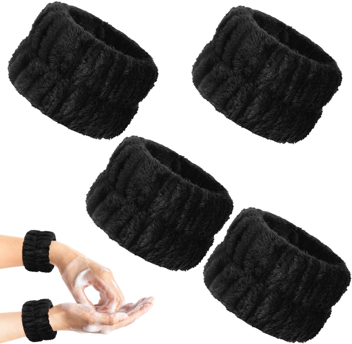 Dailygoods - 4 Stuks Microfiber Spa Wasbanden - Zwarte Absorberende Armbanden