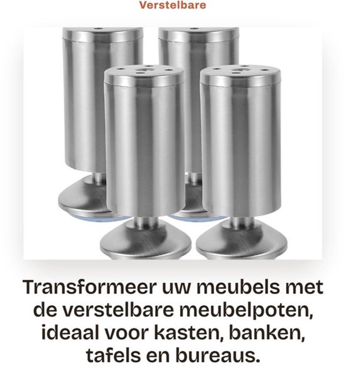 Meubelpoten Verstelbaar - Meubelpoten Set van 4 - Roestvrij Stalen Kastpoten - Keukenpoten - Sterk en Duurzaam - 50 x 120 mm - Meubelvoeten