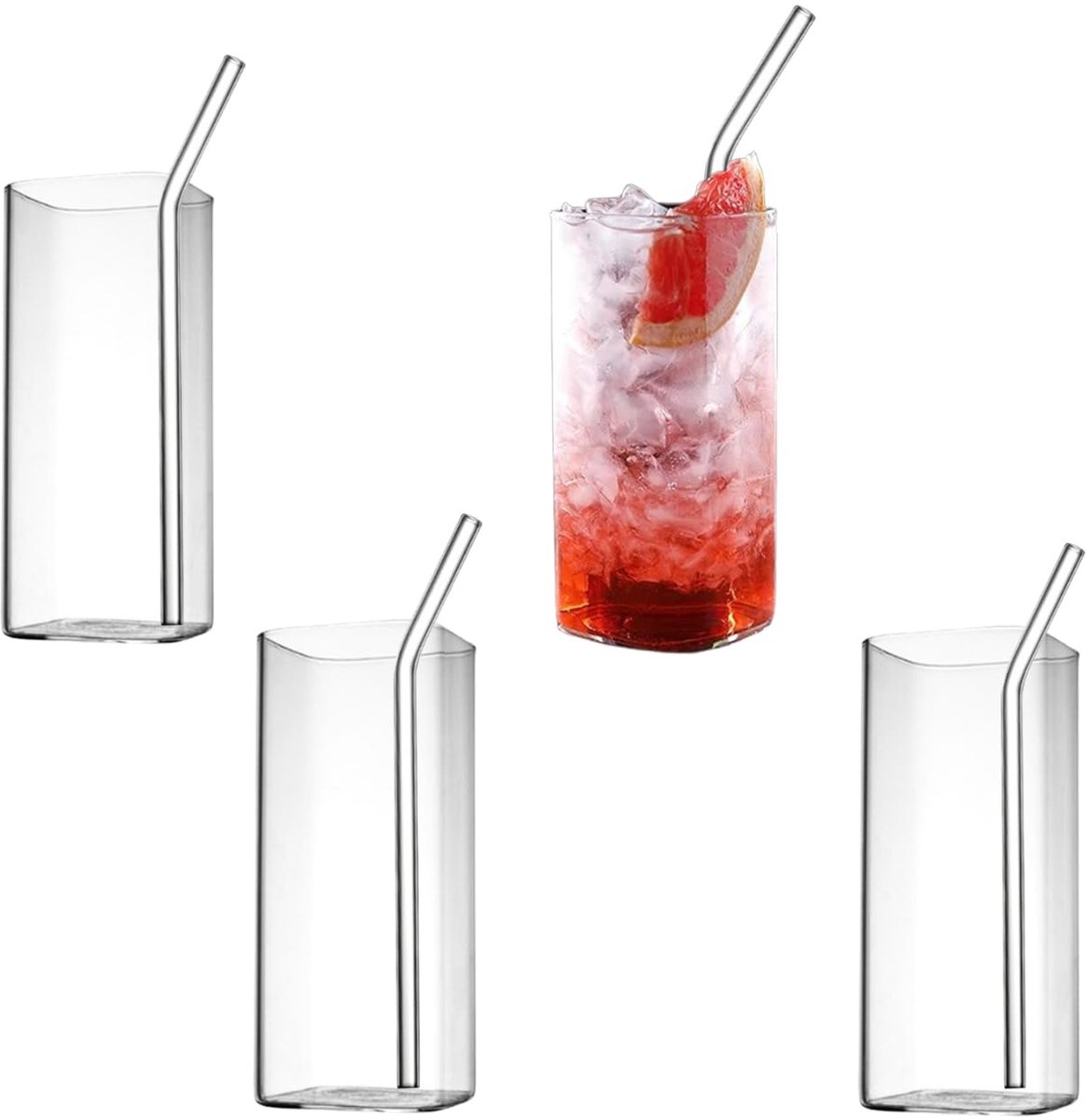 Dailygoods - Set van 4 elegante 500 ml waterglazen met rietjes voor stijlvolle drankpresentatie