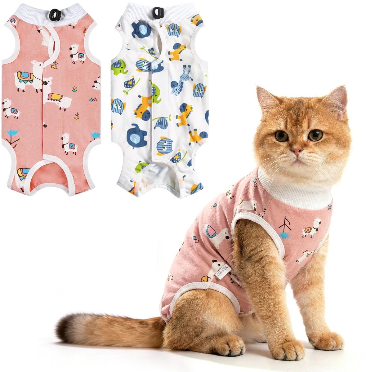 Dailygoods- Kattenbody herstelpak - 2 Stuks - Kastratie/operatiepak - Ademend katoen - Verstelbare trekkoord - Ideaal voor postoperatie