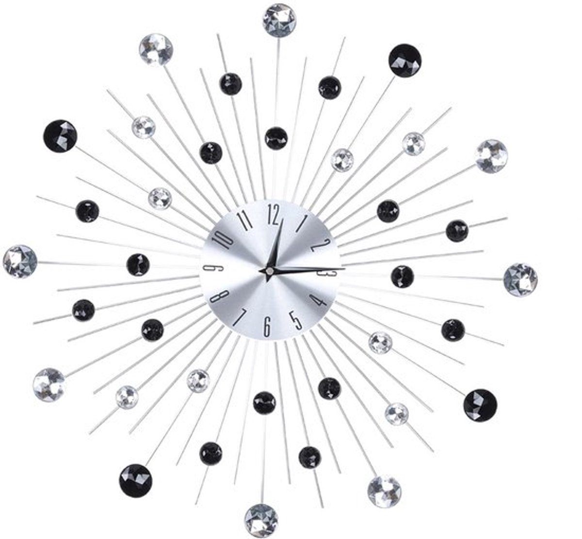 - Wandklok - Kristallen - Sprankelende - Bling - Zilver - Diamanten - Wanddecoratie - Woonkamer - Slaapkamer - Kantoor - Zilver en zwart