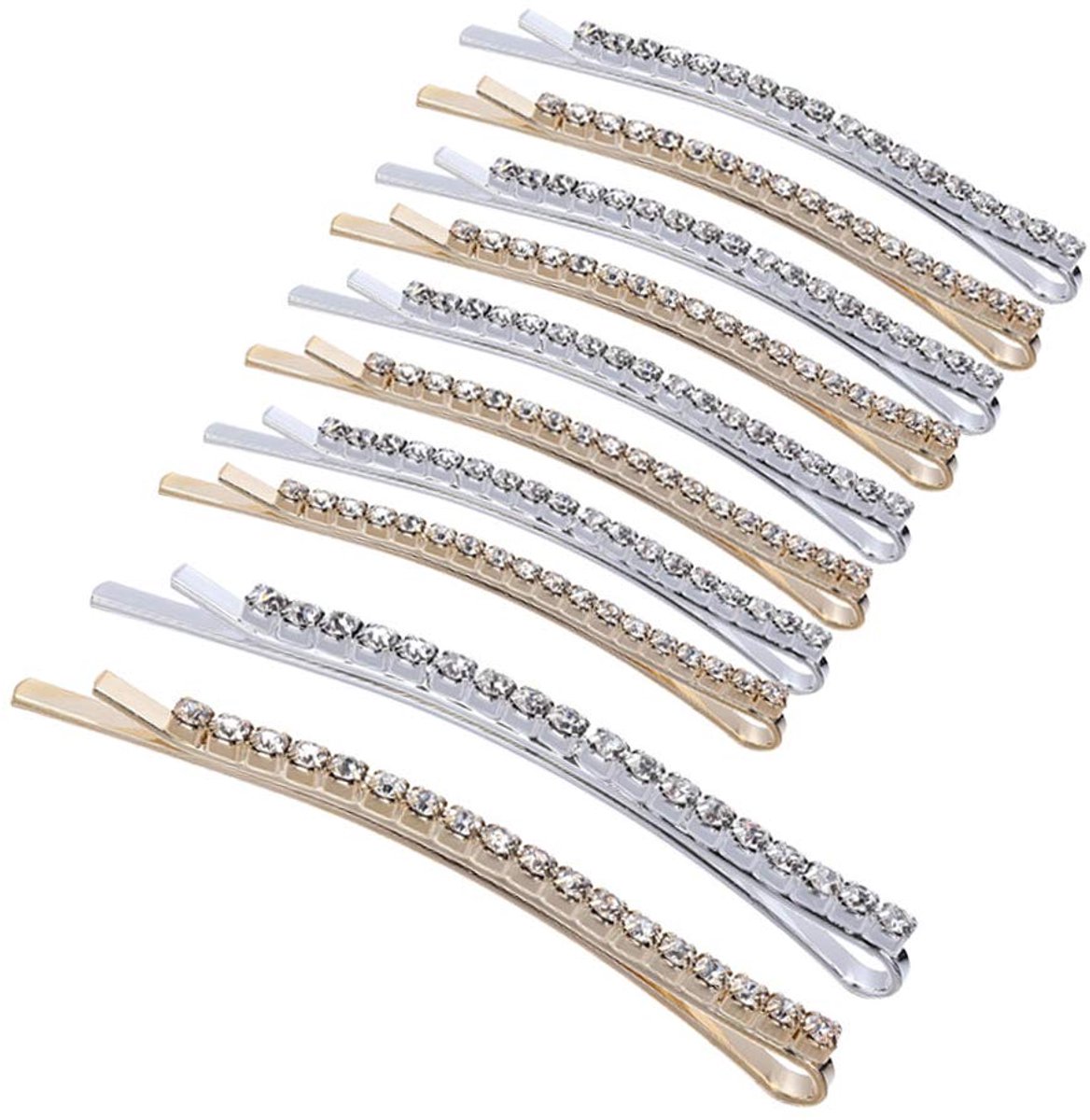 Dailygoods - Strass Haarspelden Set - Metalen Haarclips met Kristallen (5 Goud + 5 Zilver)