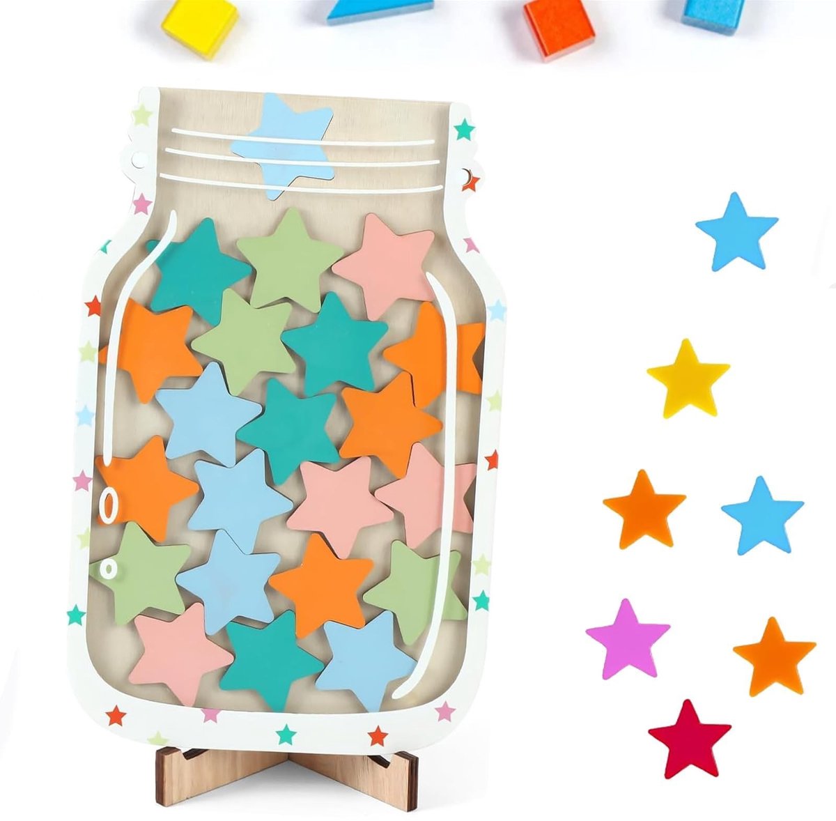 Dailygoods- Beloningsglas met sterren - Beloningssysteem - Beloningspot Kinderen - Interactief Gedrag - Duurzaam Hout/Acryl - Perfect voor Leraren
