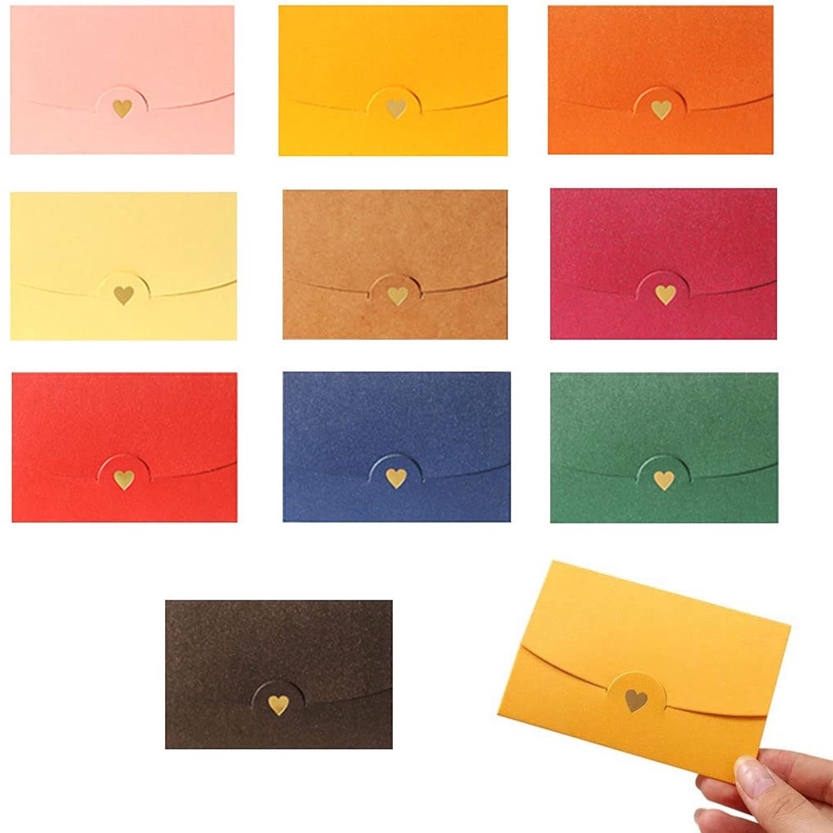 Dailygoods - Mini Enveloppen Set van 10 - Hartvormige Knop voor DIY Cadeaukaarten
