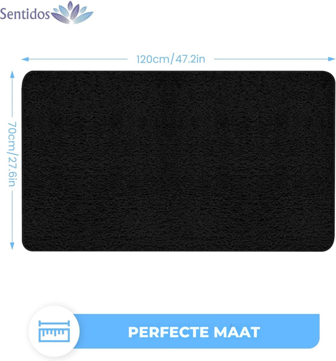 SnelShoppen - Antislip Badmat 70x120 cm - Zacht en Waterabsorberend Badkamerkleed - Machinewasbaar voor Bad, Douche en Keuken - Zwart