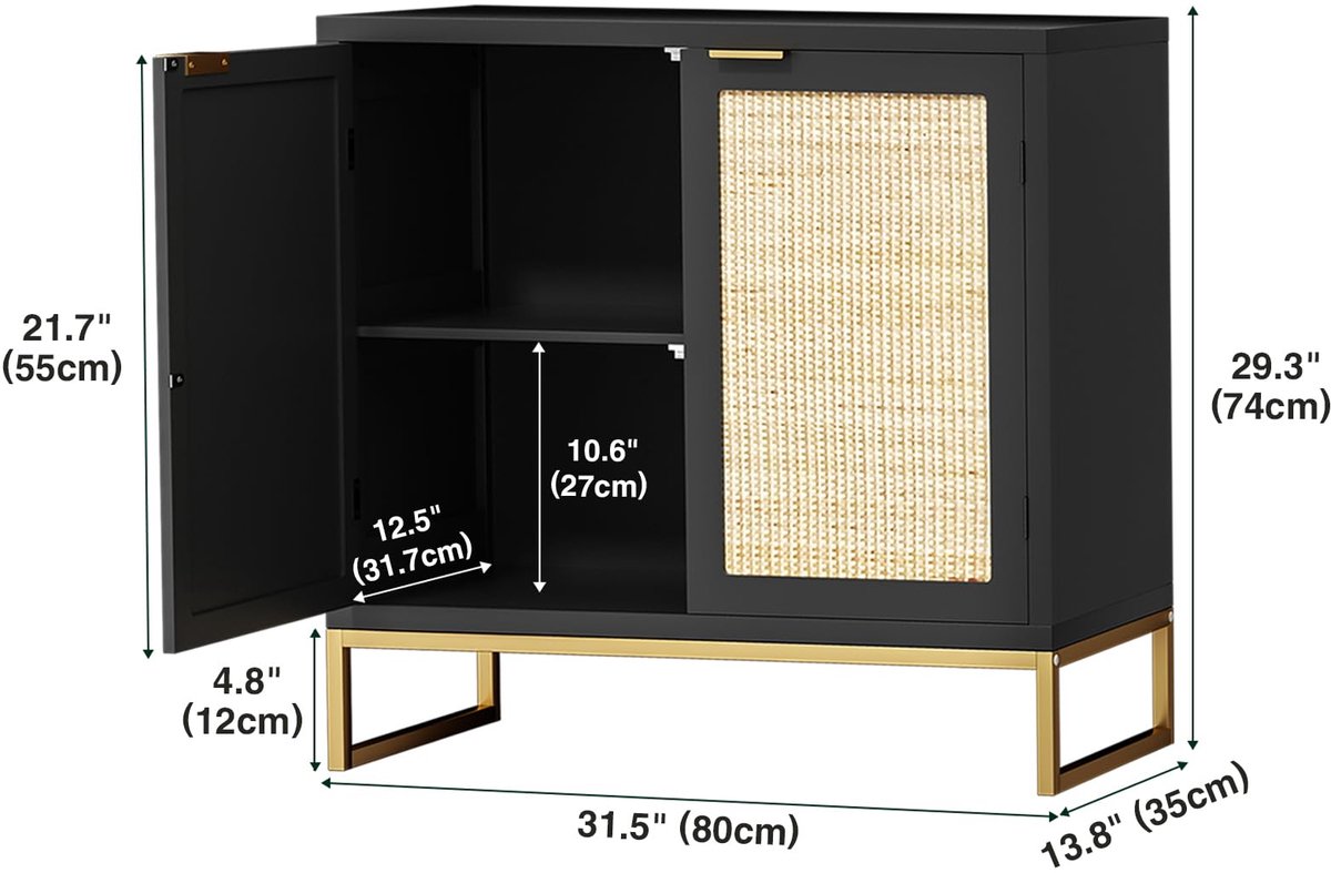 SnelShoppen - Skokliz Dressoir Buffetkast voor Woonkamer, Keukenkast met 2 Deuren, Moderne Opbergunit voor Eetkamer, Zwart 35x80x74 cm