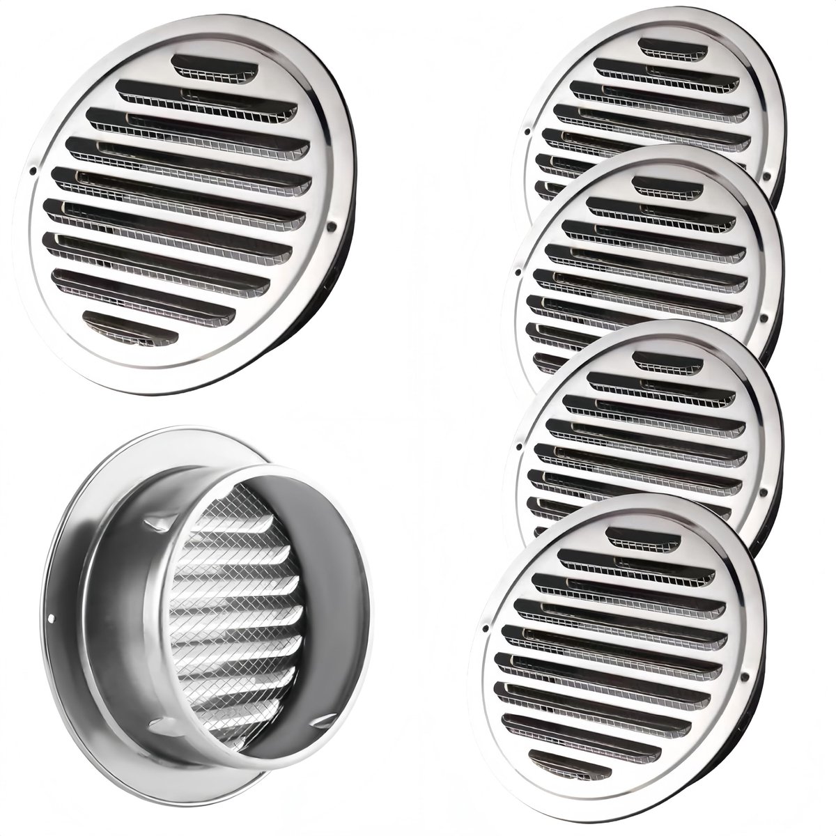 Dailygoods - Set van 4 Ronde Ventilatiegrilles met Insectenbescherming 100 mm