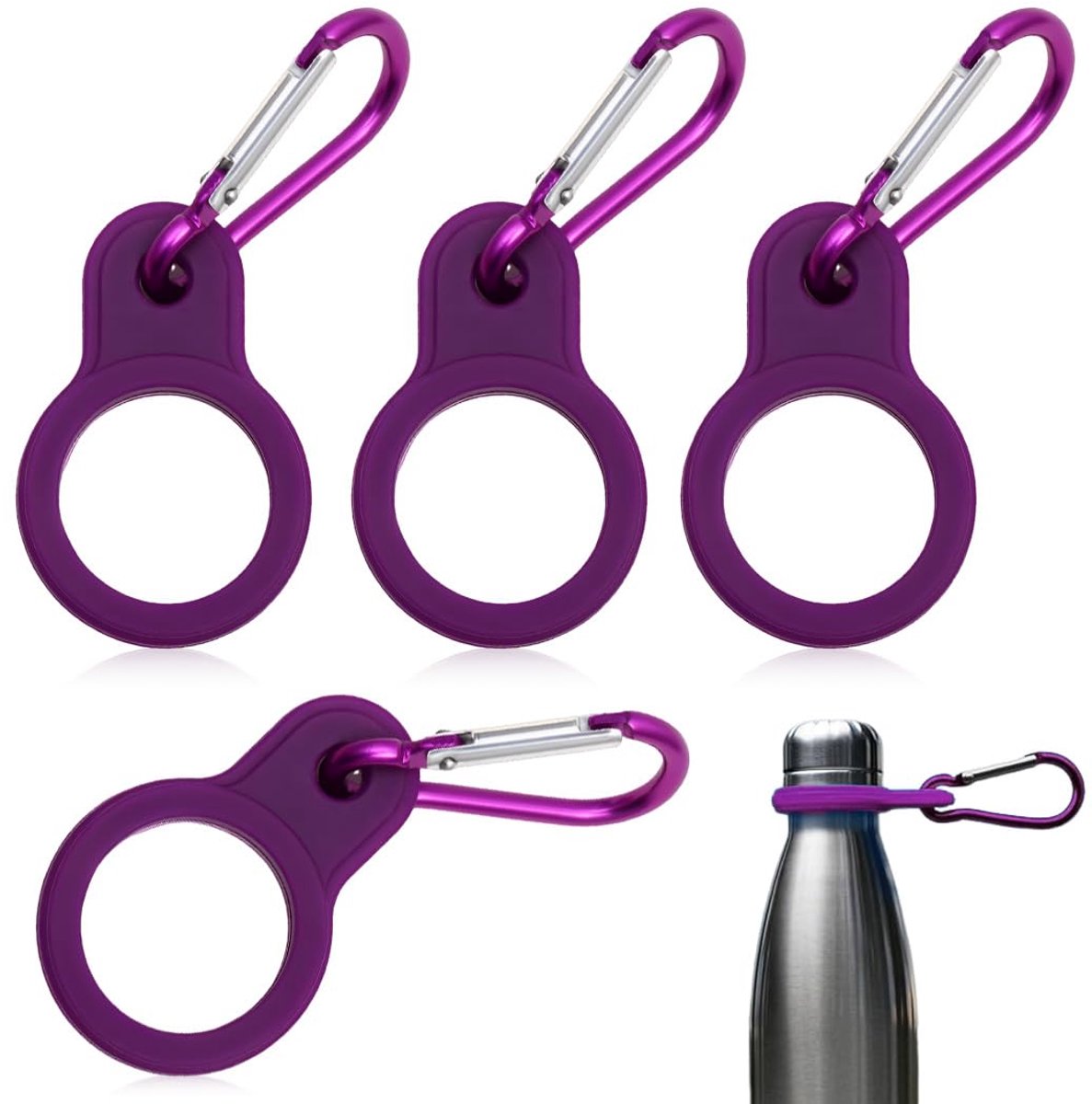 Dailygoods - Set van 4 Flessenhouders met Karabijnhaak - Waterfles Bevestigingssystemen