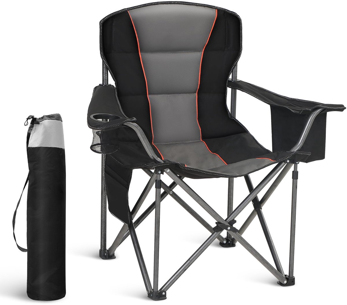 SnelShoppen - LET'S CAMP Campingstoel, Opvouwbare Klapstoel met Bekerhouders en Koeltas, Grote Vouwstoel voor Outdoor tot 200 kg, Perfect voor Camping