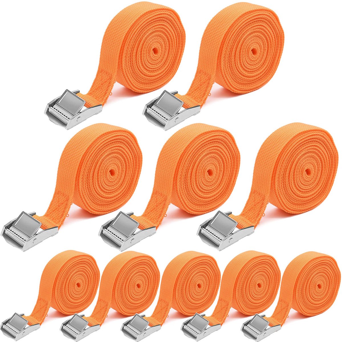 Dailygoods - 10 Stuks Spanbanden - 25 mm x 4 m, Belastbaarheid 250 kg met Klemsluiting