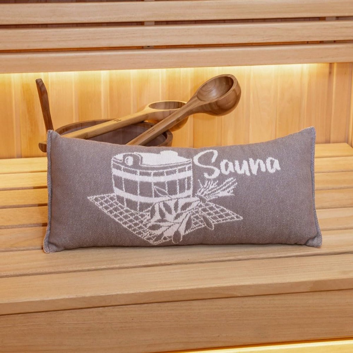 SnelShoppen - Saunakussen 50 x 22 cm - Lichtgrijs/Wit - 100% Katoen Reiskussen voor Wellness, Sauna, Strand en Ontspanning