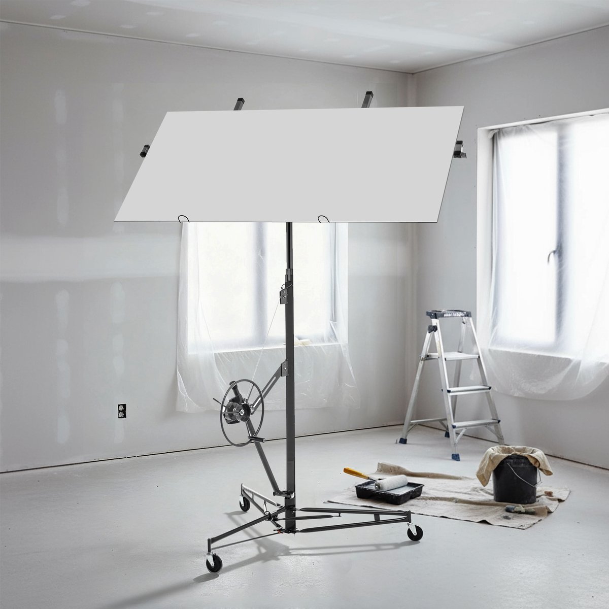 HAUSS SPOLE Platenlift – 68 Kg Draagvermogen – 180-470 Cm – Staal – Grijs – Voor Gipskarton En Plaatmontage – Kantelbaar