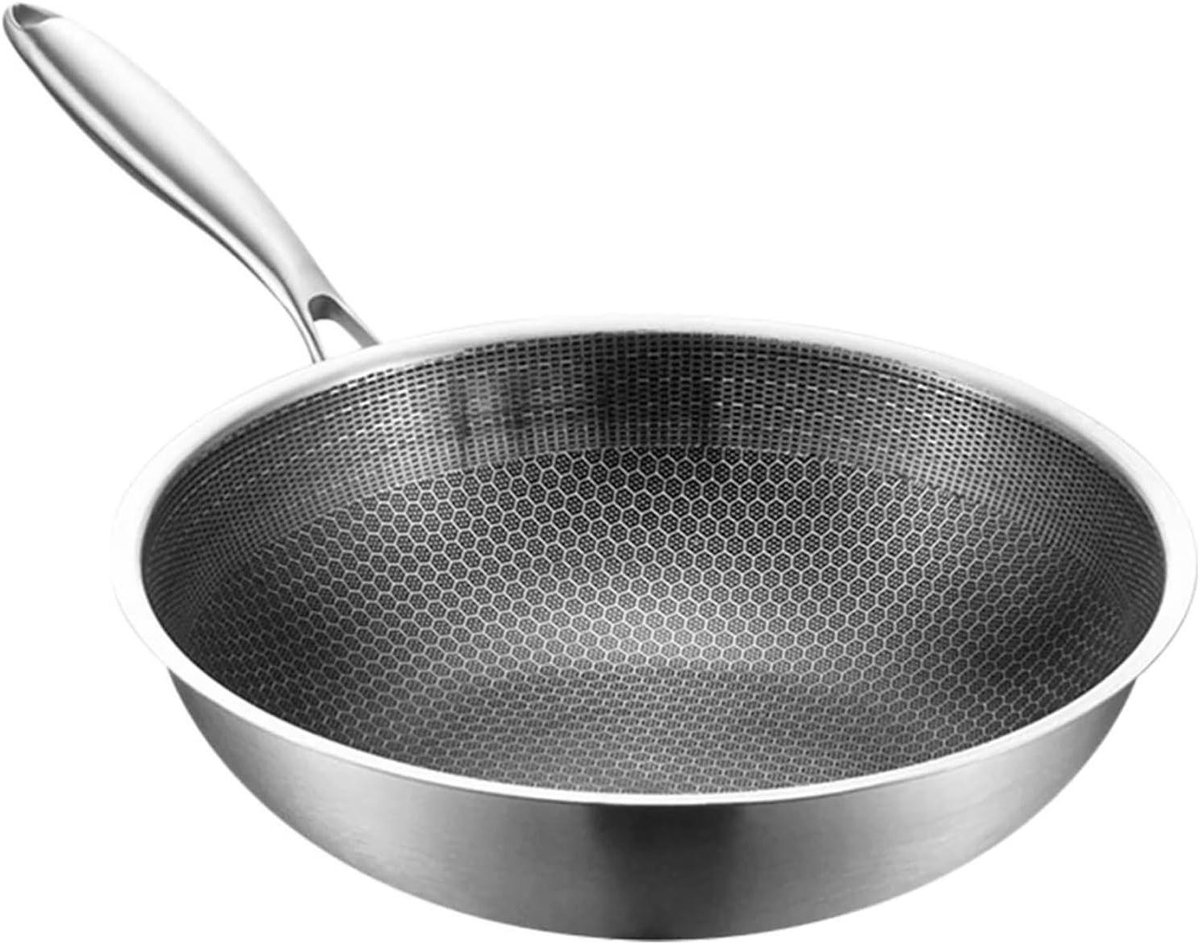 Wok Pan - Koekenpan Roerbak - Koken en Bakken - Platte Bodem - 32cm - Grijs