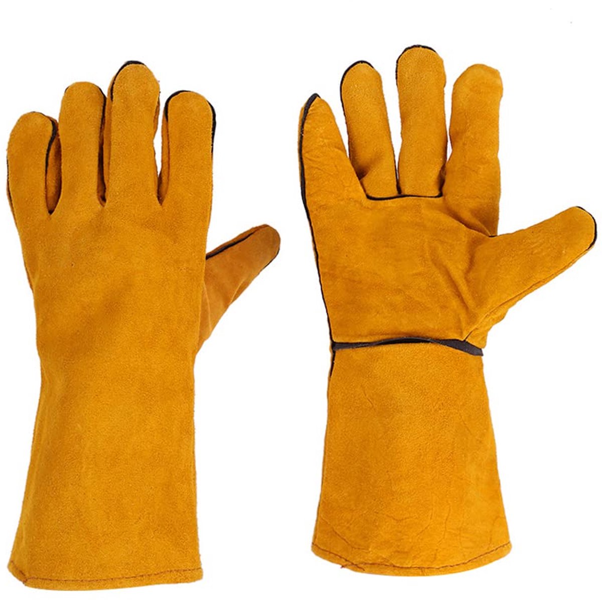 Uadme Lashandschoenen van leer, hitte- en brandbestendig, 35 cm, hittebescherming, voor open haarden, barbecue, lassen - ShopVlot
