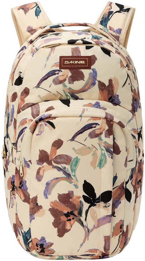 Beige DAKINE rugzak met een veelkleurige bloemenprint.