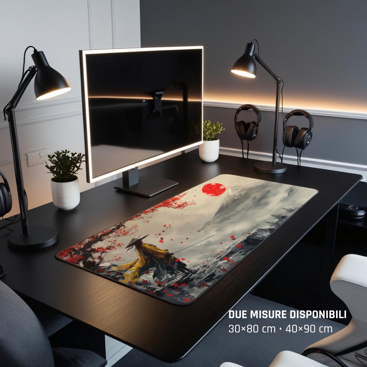SnelShoppen - TRYNOVAS Gaming Muismat XL 30 x 80 cm - 3 mm Dikte - 8K 300 dpi Druk - Japans Samurai Design met Fuji - Antislip Onderkant - Nauwkeurig