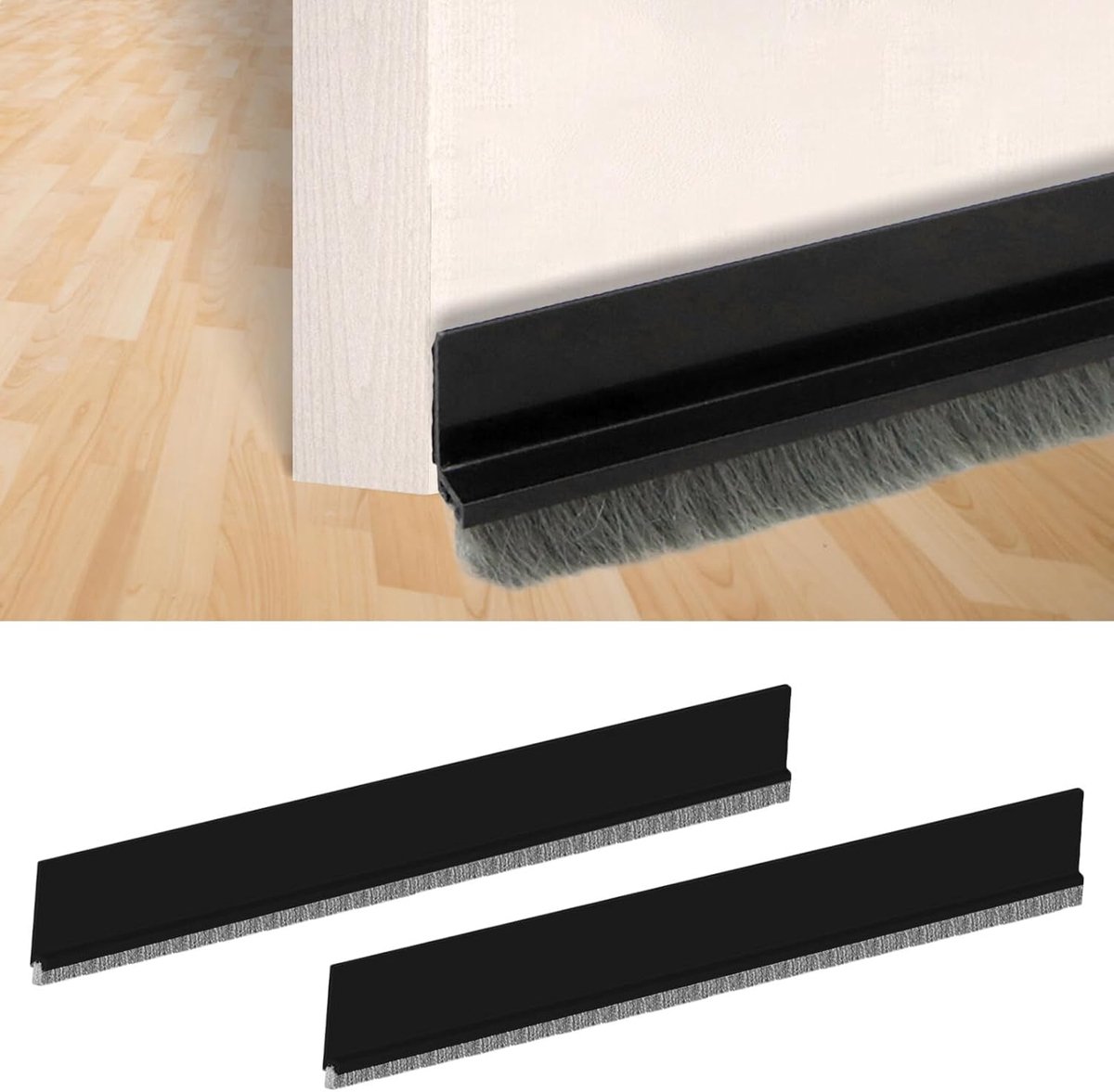SnelShoppen - Deurborstel - 2 Stuks Tochtstrip, Weerstrip, Zelfklevend, Op Maat Te Knippen - Deur Onderafdichting (5 x 100 cm, Wit)