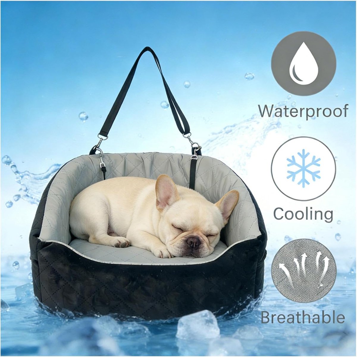 Huisdier Autostoel - Honden Autostoel Reisbed - Veilig Reizen - Ademend Antislip - 48x52x30 cm - Zwart